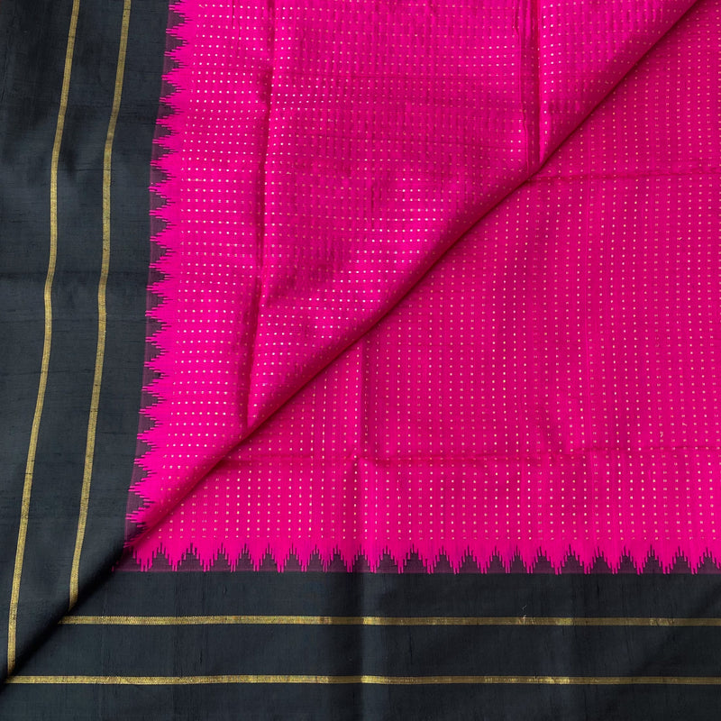 Pink With Black Handloom Pure Raw Silk Saree