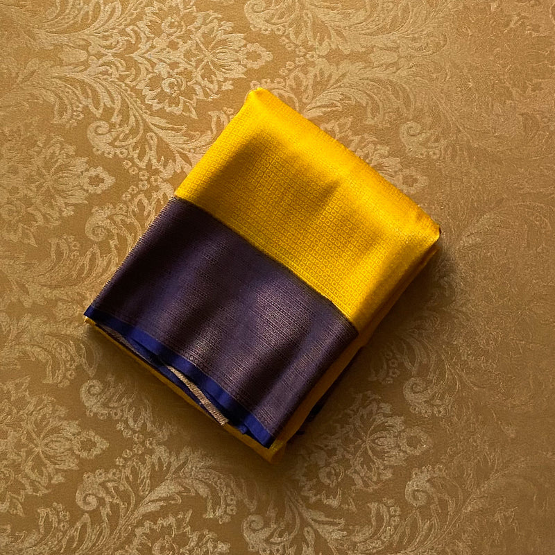 Mustard With Navy Blue Banarasi Blended Soft Silk
