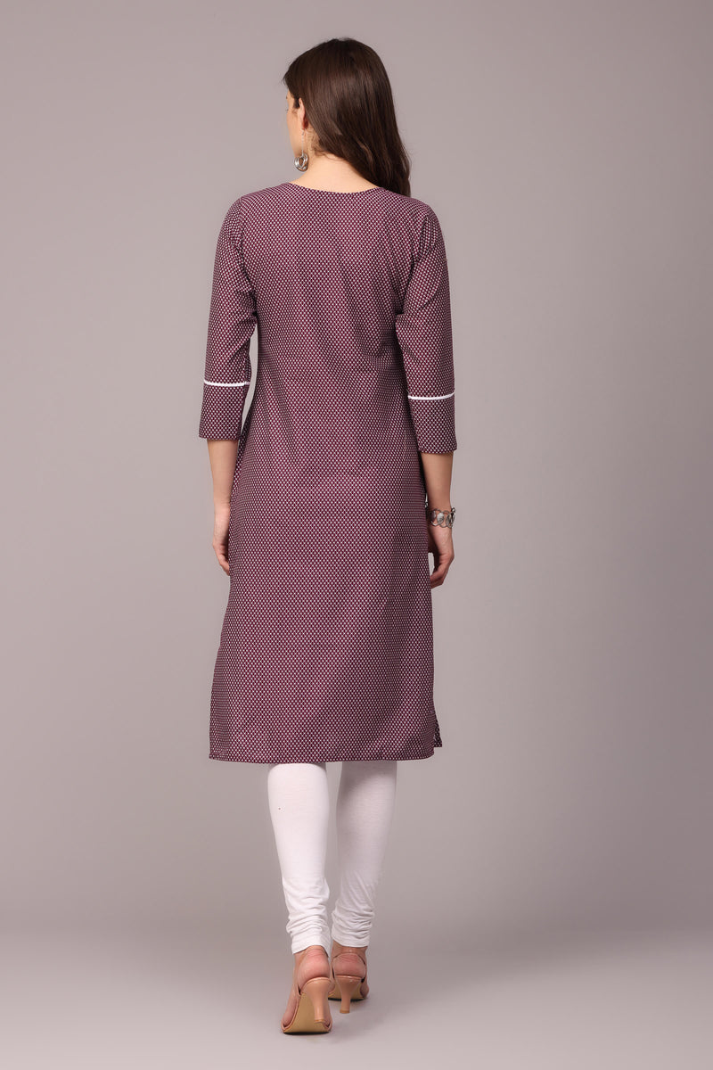 Dark Pink White Small Checked Official Straight Cut Kurti