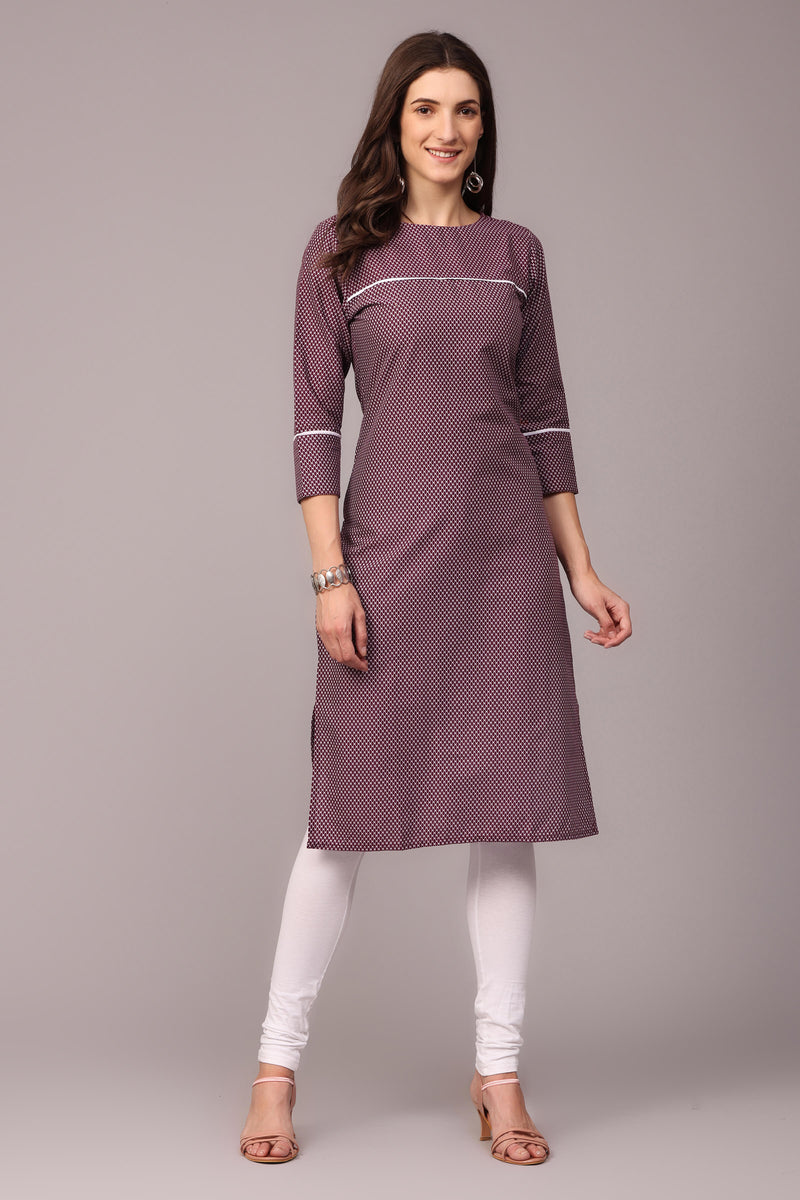 Dark Pink White Small Checked Official Straight Cut Kurti