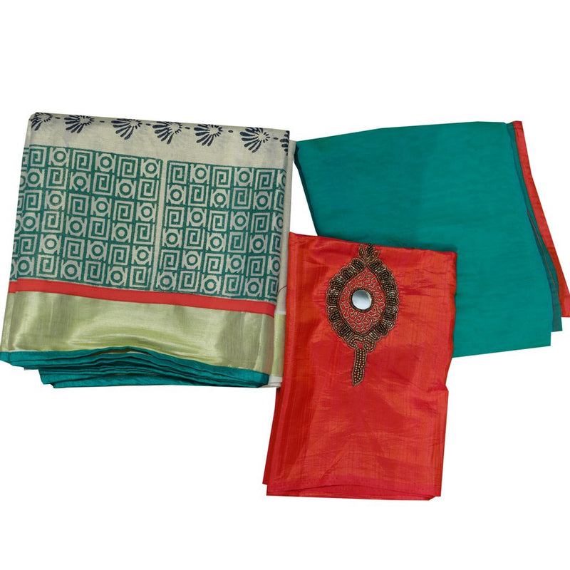 Block Printed Kerala Style Traditional Half Saree