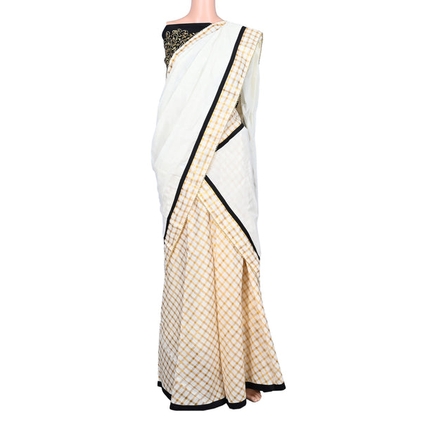 Shop Black Ikkat Silk Saree Online in USA with Cream Zari Border – Pure  Elegance