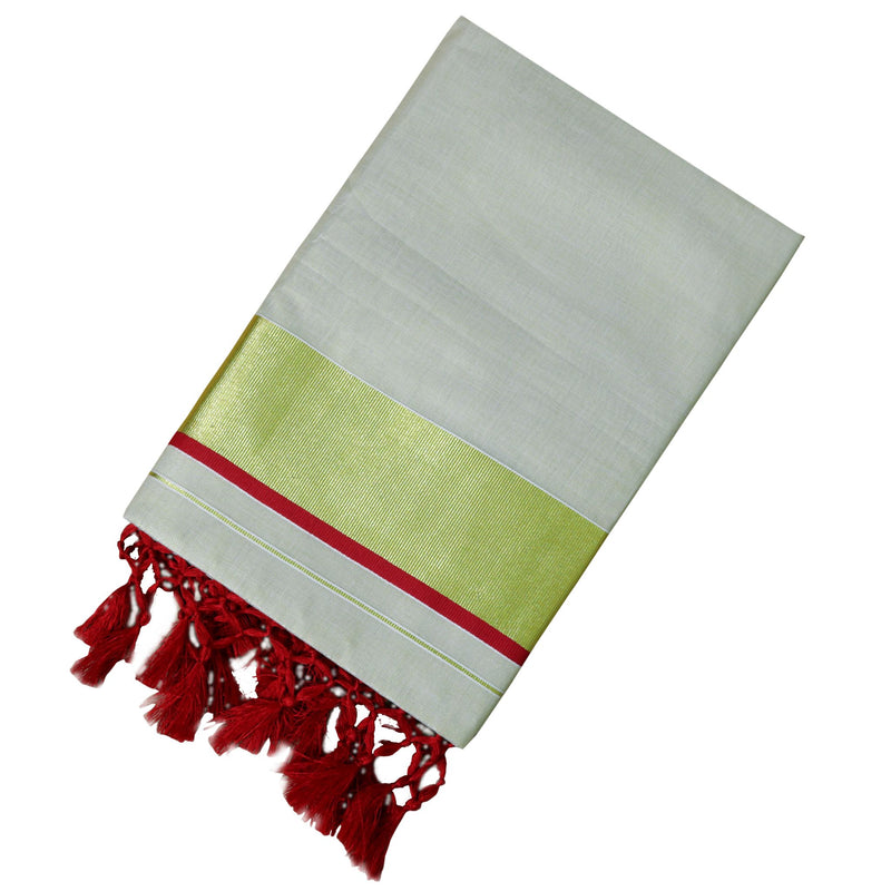 Traditional Kottar Kasavu Tissue Sarees With Tassels