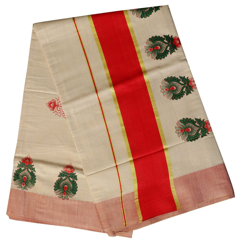 Kerala Tissue Saree With Floral Prints