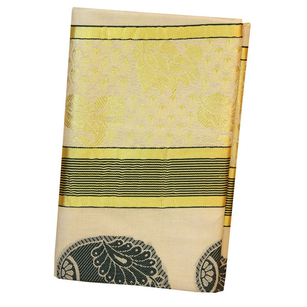 Kerala Saree with Peacock Border - Kerala Gifts Online