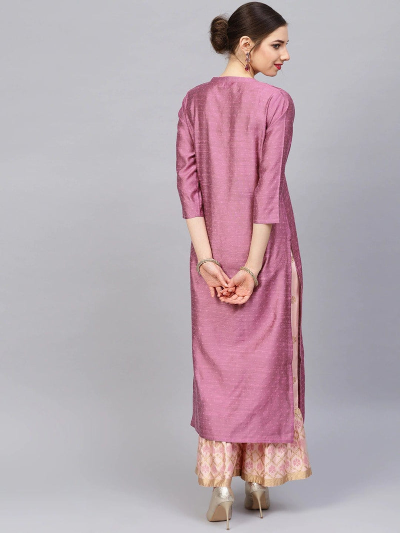 pink dobby woven design straight kurta varanga