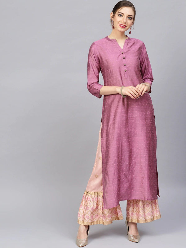 varanga pink dobby woven design straight kurta