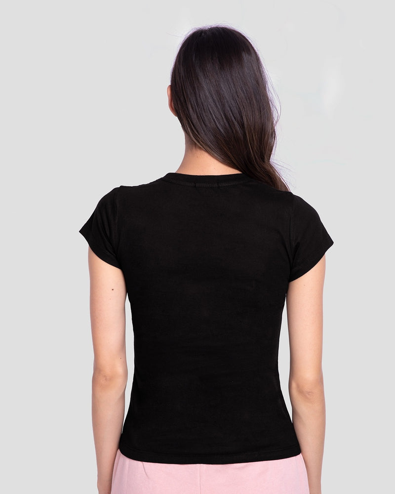 Women Flying Wire Half Sleeve Printed T-shirt Black