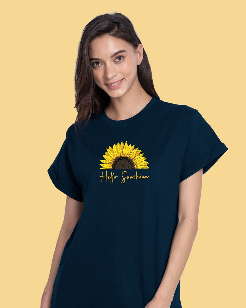 Women Hello Sunshine T-shirt Navy Blue