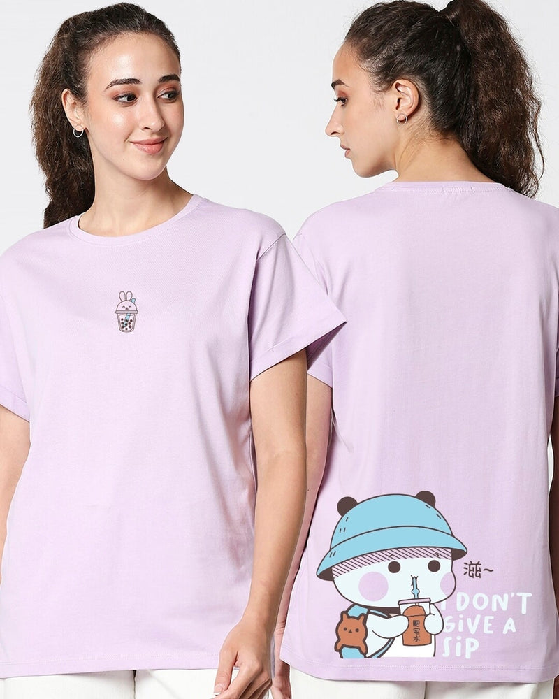 Women Purple I Don't Give A Sip Graphic Printed Boyfriend T-shirt