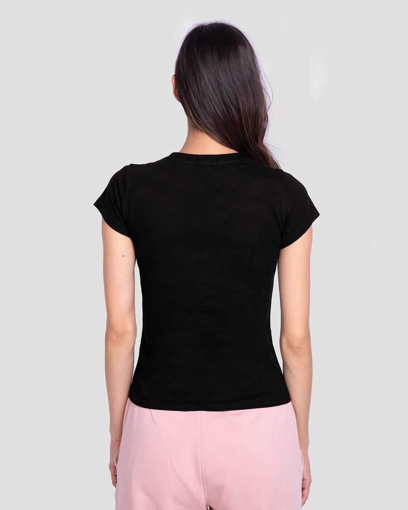 Women Inner Peace Half Sleeve Printed T-shirt Black