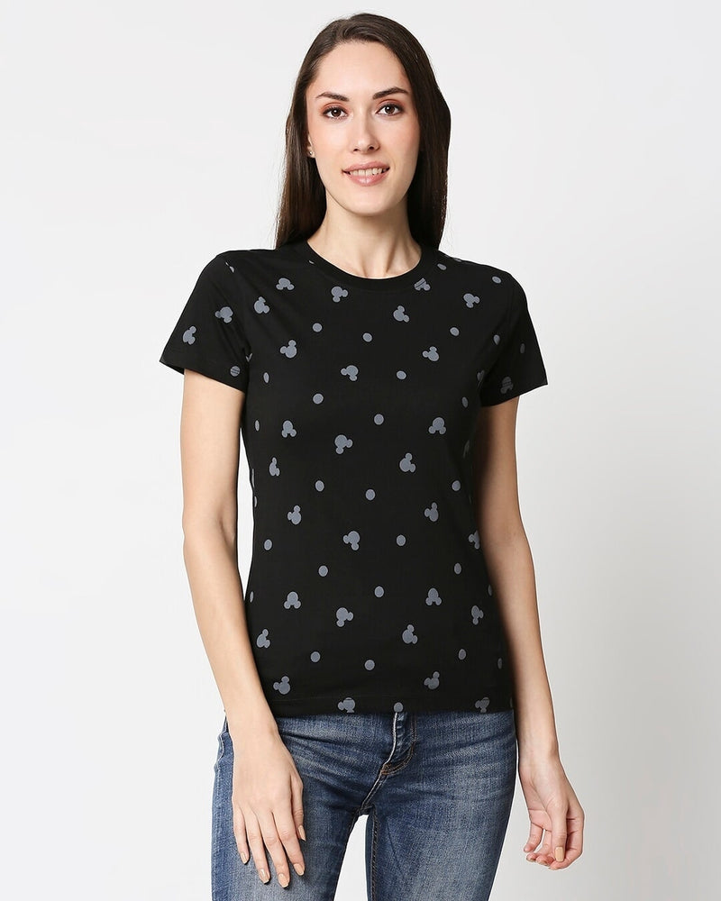 Women Disney Merchandise Mickey Silhouette Plain Half Sleeves Aop T-shirt