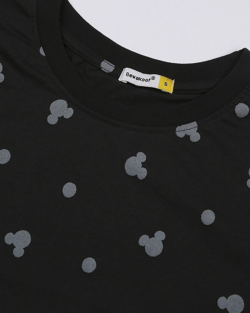 Women Disney Merchandise Mickey Silhouette Plain Half Sleeves Aop T-shirt