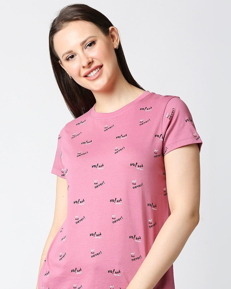 Women No & Never All Over Printed Half Sleeves T-shirt