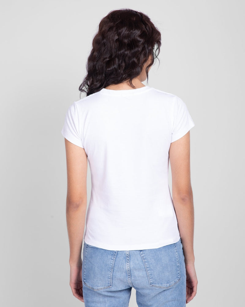 Women Nope Lazy Half Sleeve Printed T-shirt White