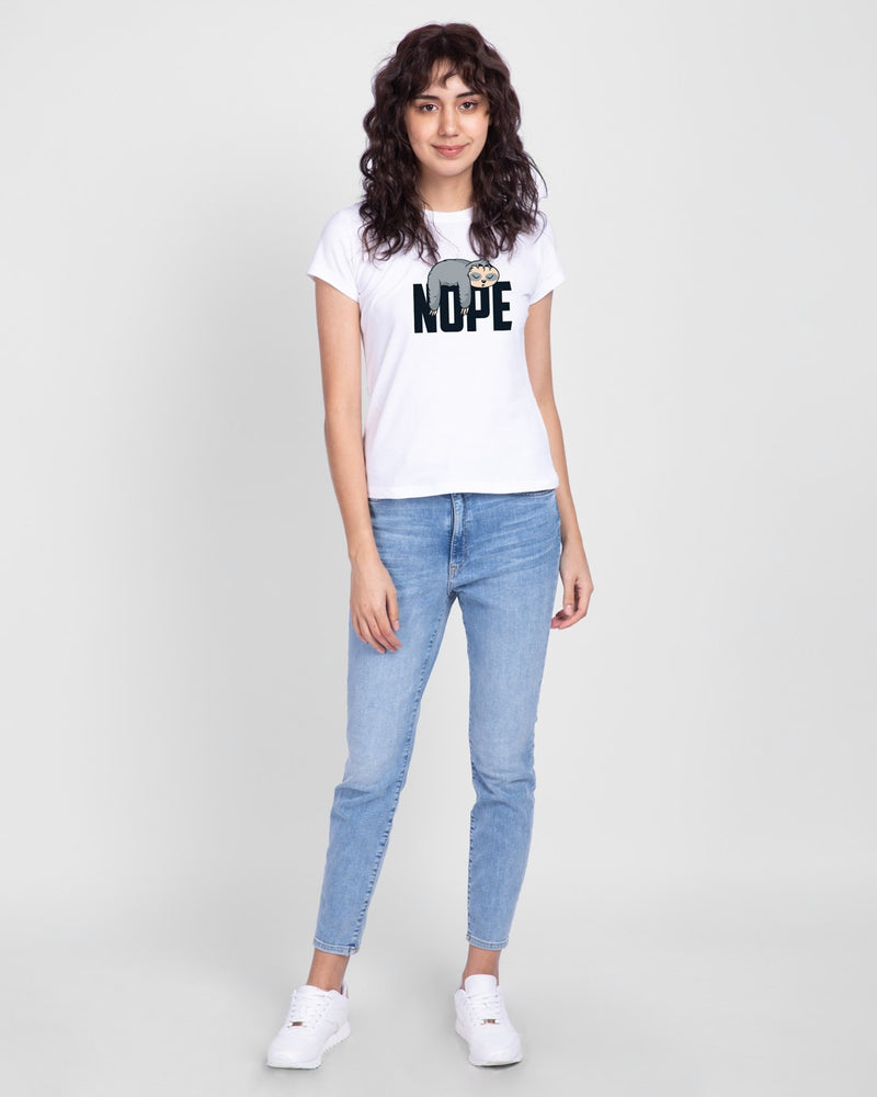 Women Nope Lazy Half Sleeve Printed T-shirt White