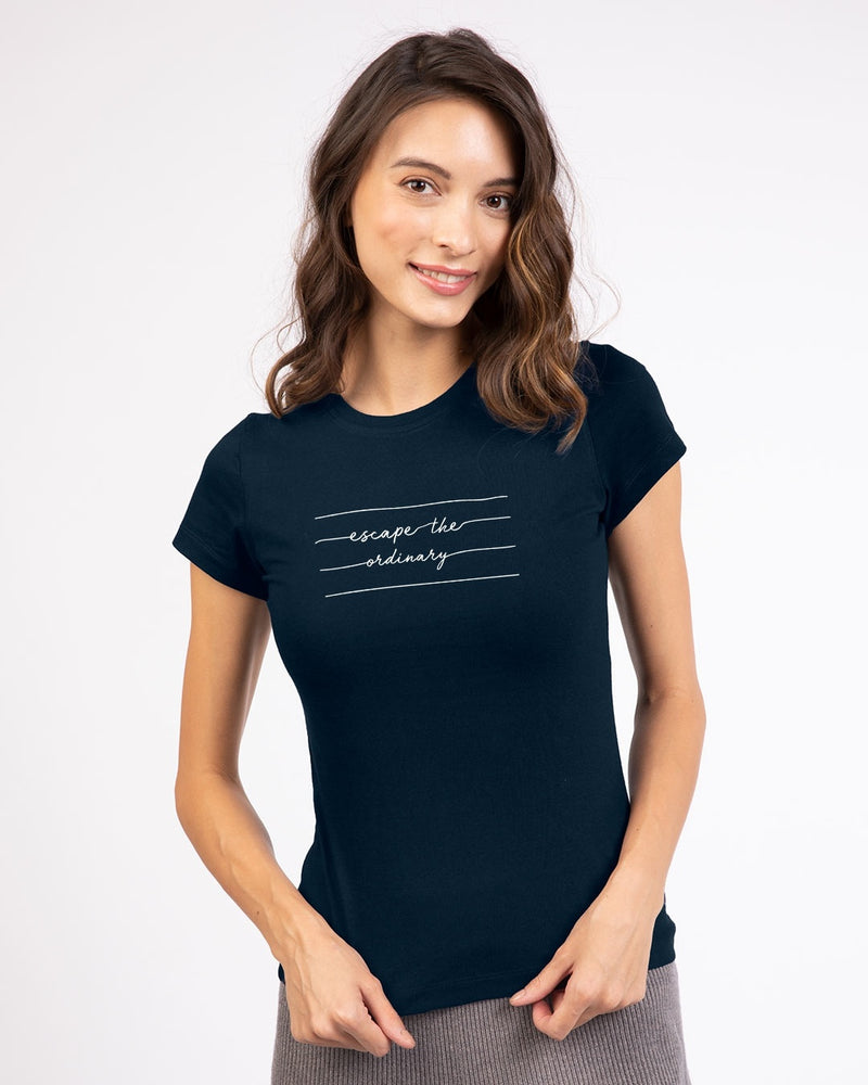 Women Not Ordinary Half Sleeve T-shirt Navy Blue