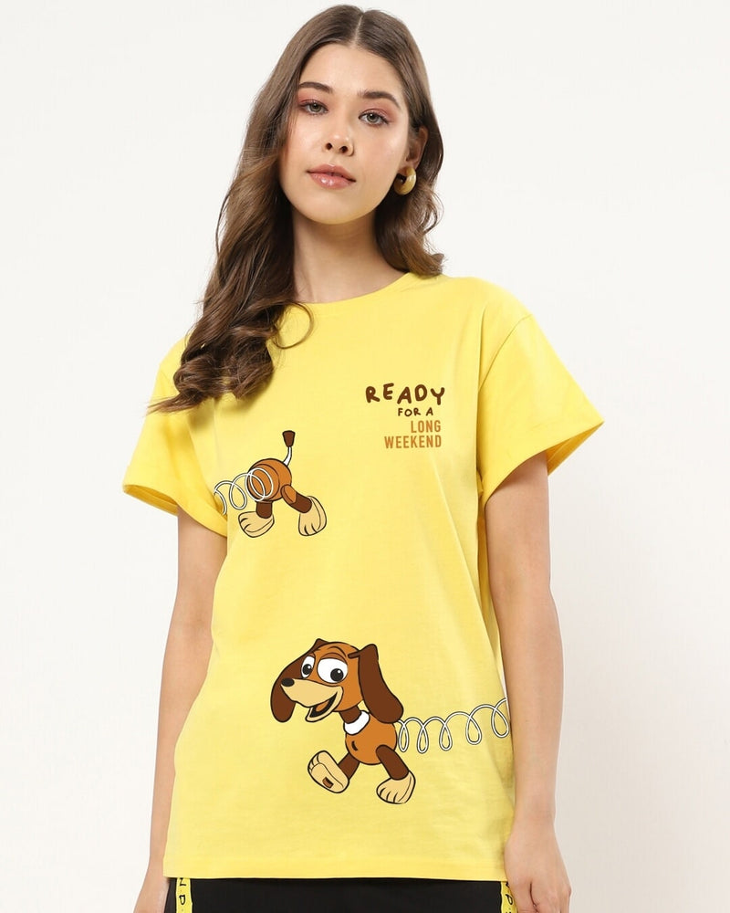 Women Yellow Ready for a Long Weekend Graphic Printed T-shirt
