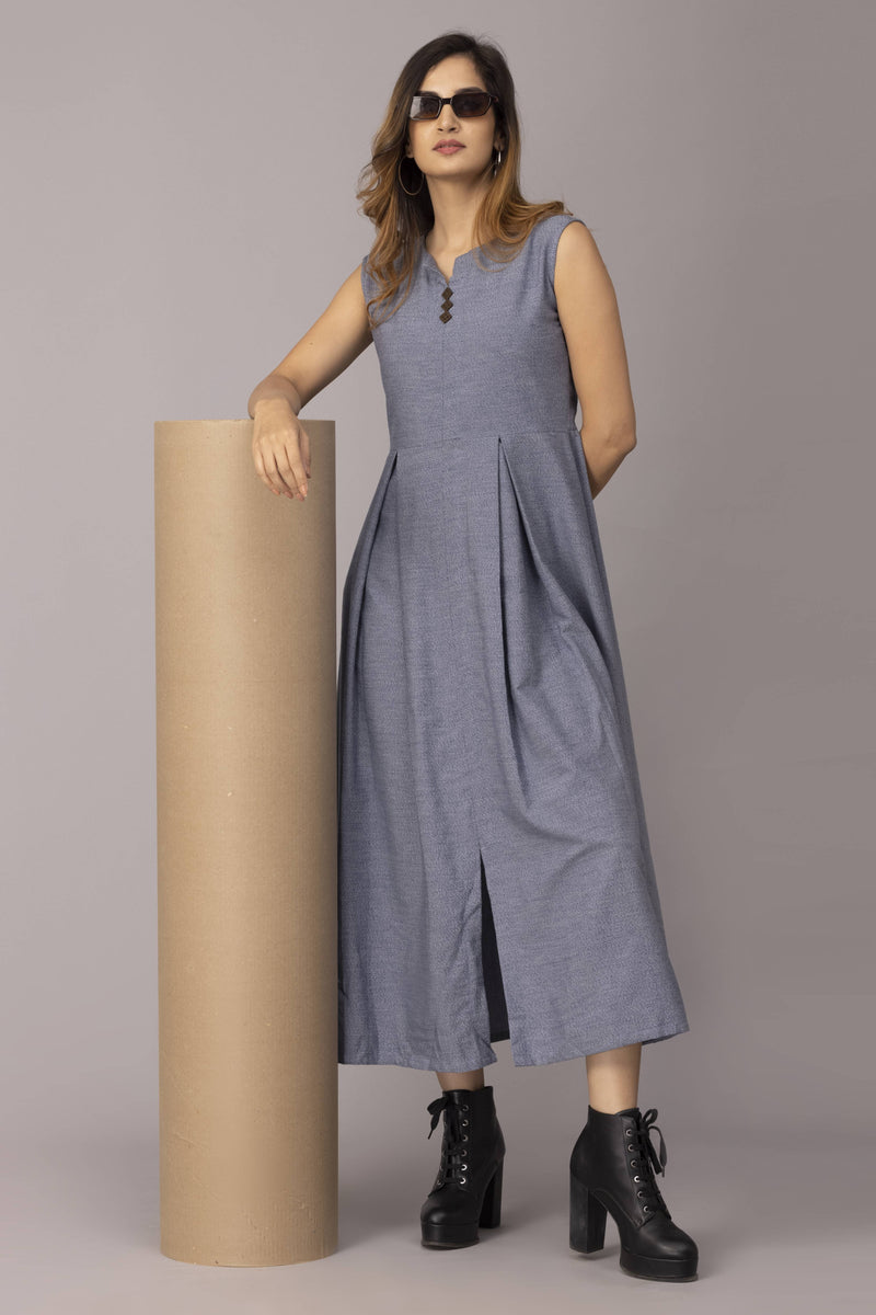 Grey Long Kurti With Front Slit Open