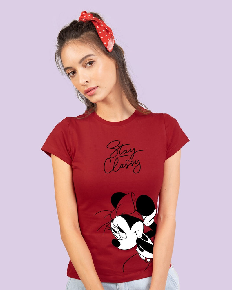 Women Disney Merchandise Stay Classy Minnie Half Sleeve Printed T-shirt Bold Red