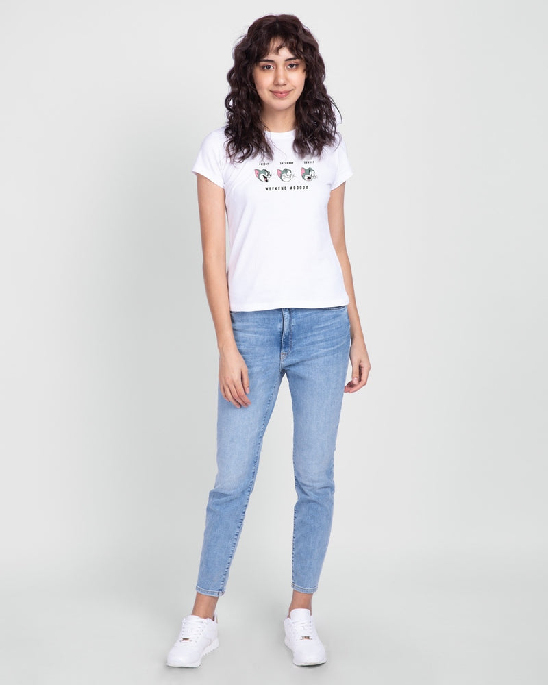 online women white typography printed pure cotton slim fit tshirt