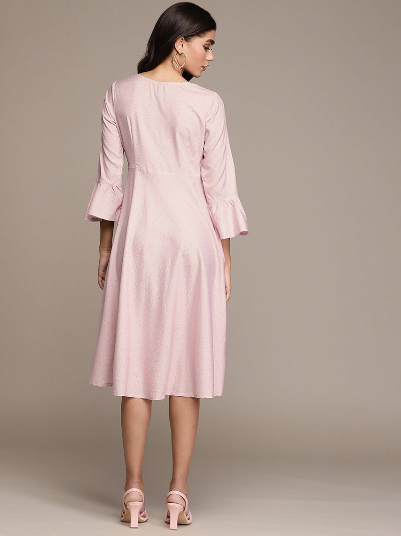women pink crepe fit and flare dress ziyaa india