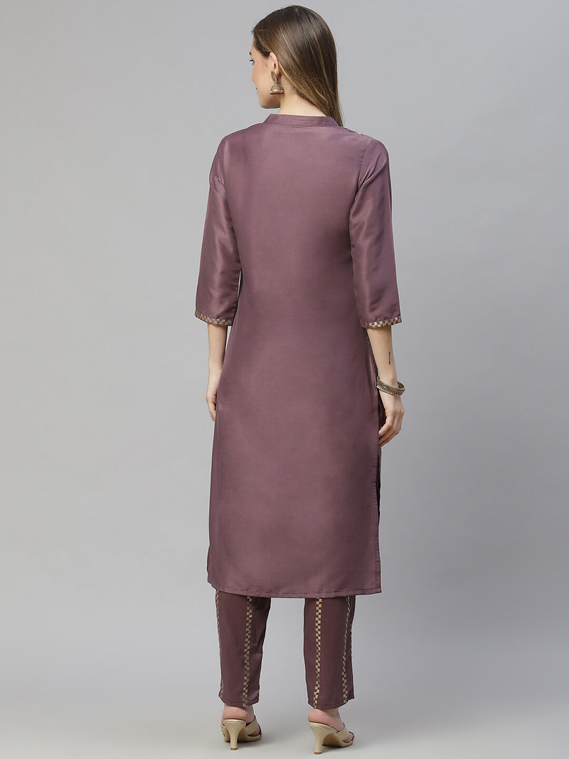 Women Purple Chinon Kurta And Pant Set