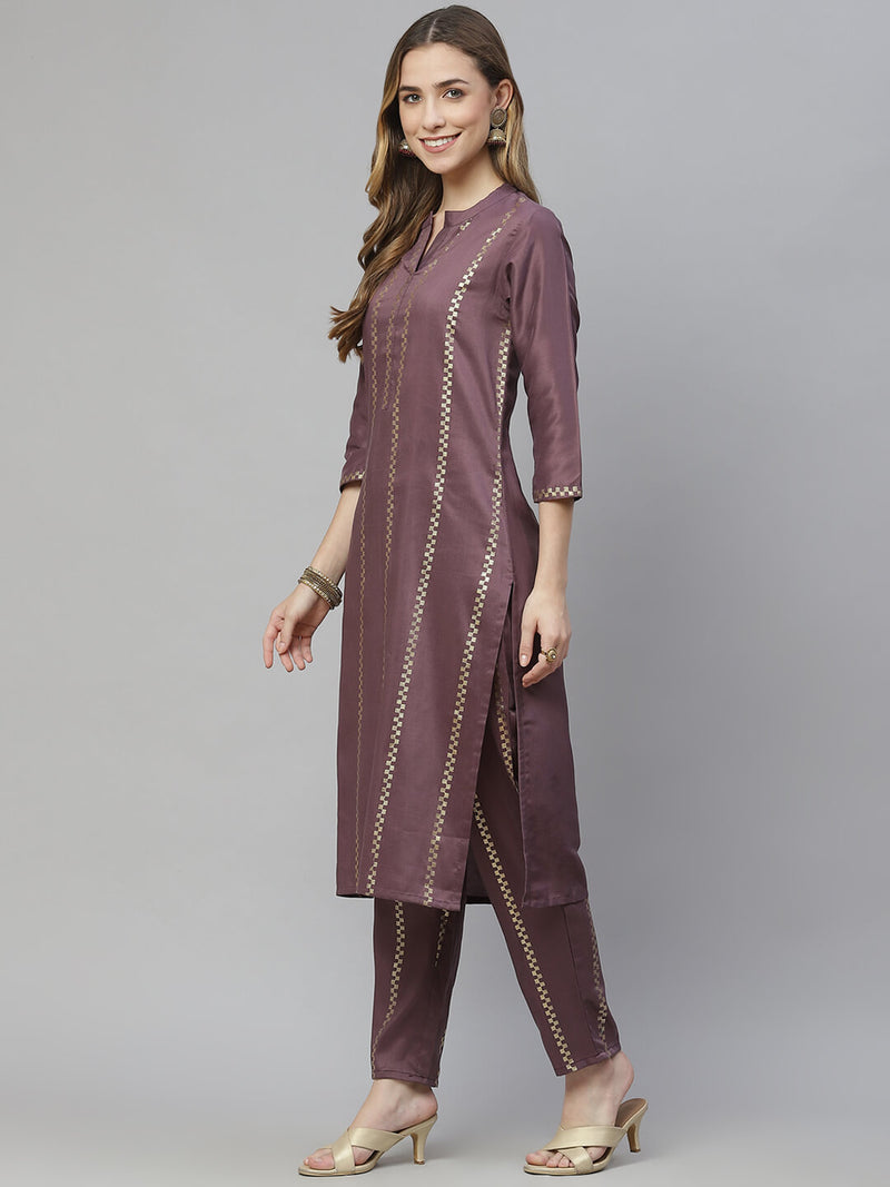 Women Purple Chinon Kurta And Pant Set