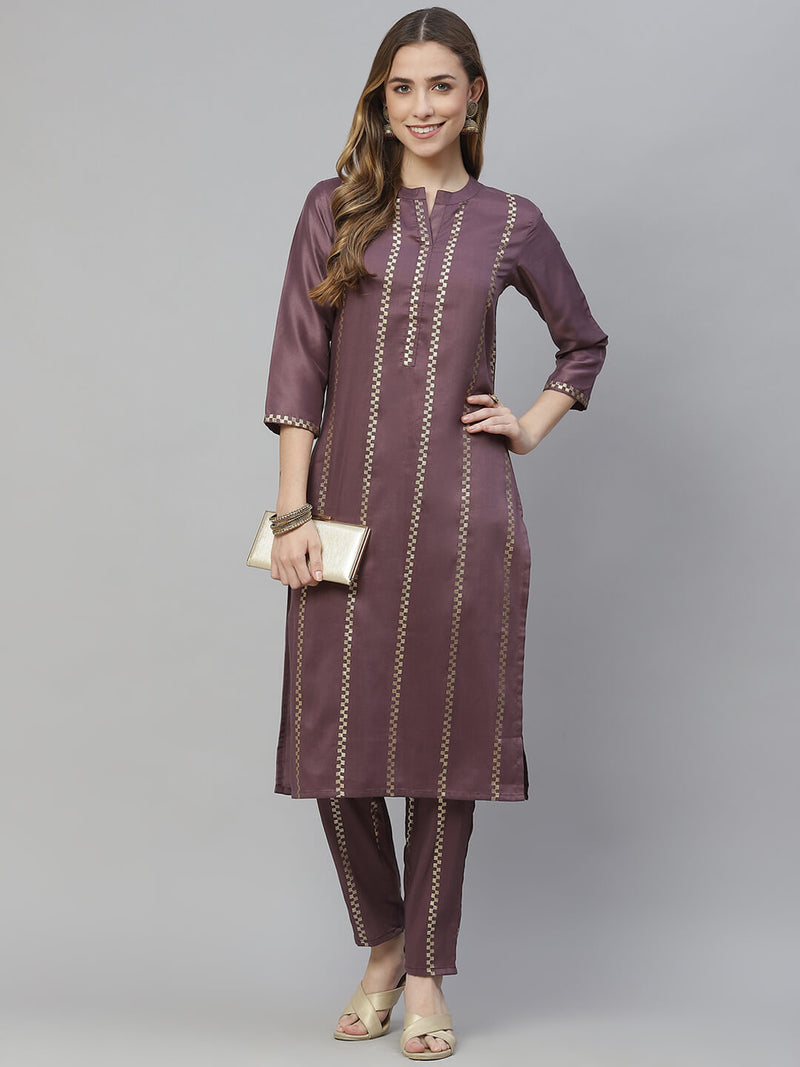 Women Purple Chinon Kurta And Pant Set