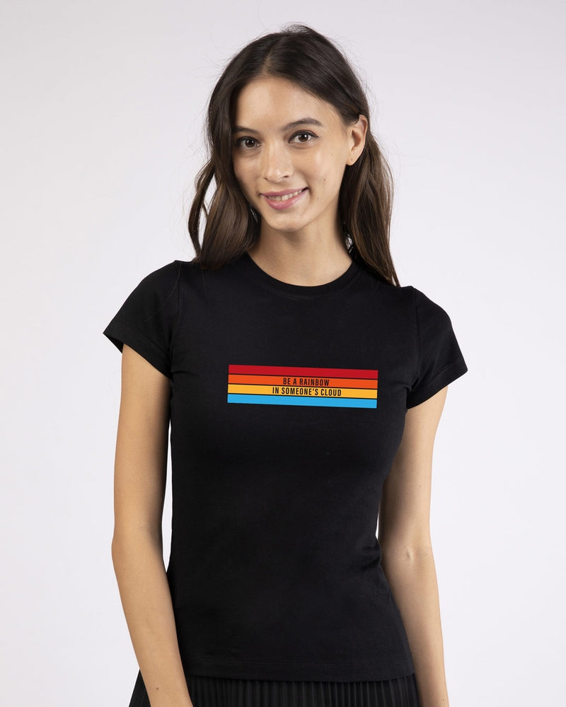 Women Black Be a Rainbow Slim Fit T-shirt