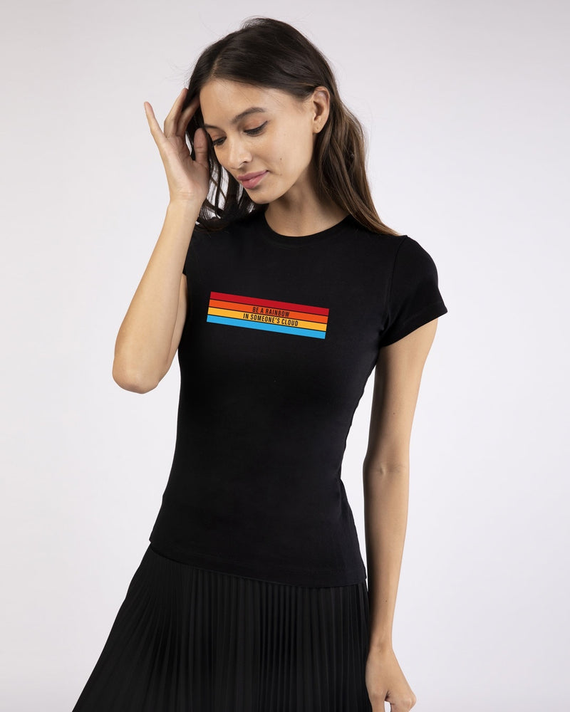 Women Black Be a Rainbow Slim Fit T-shirt