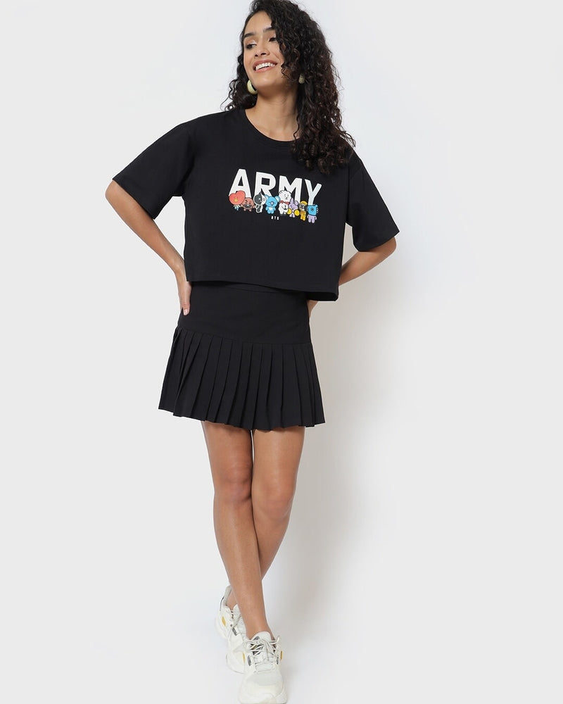 Women Black Bts Army Graphic Printed Oversized T-shirt