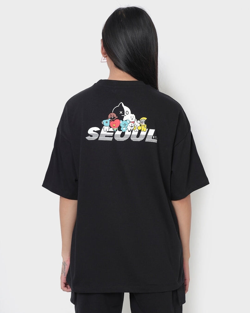Women Black Bts Seoul Typography Oversized Fit T-shirt