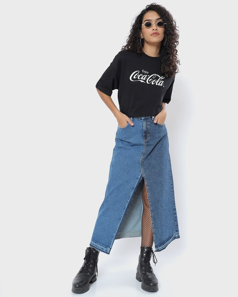 Women Black Enjoy Coca-cola Typography Oversized T-shirt