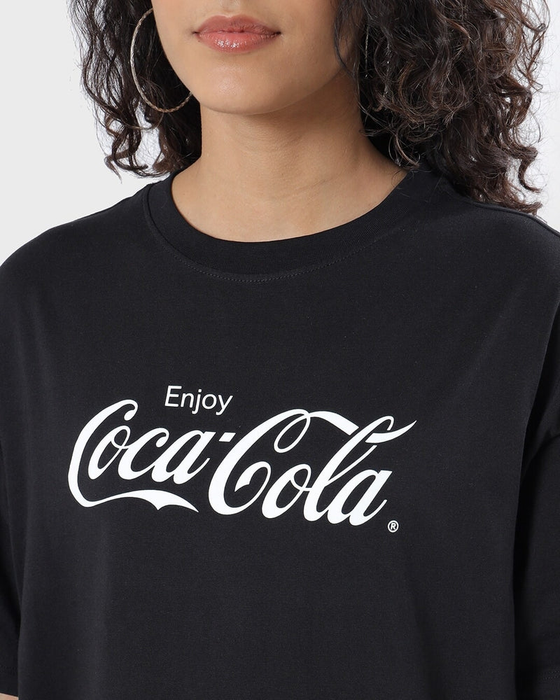 Women Black Enjoy Coca-cola Typography Oversized T-shirt