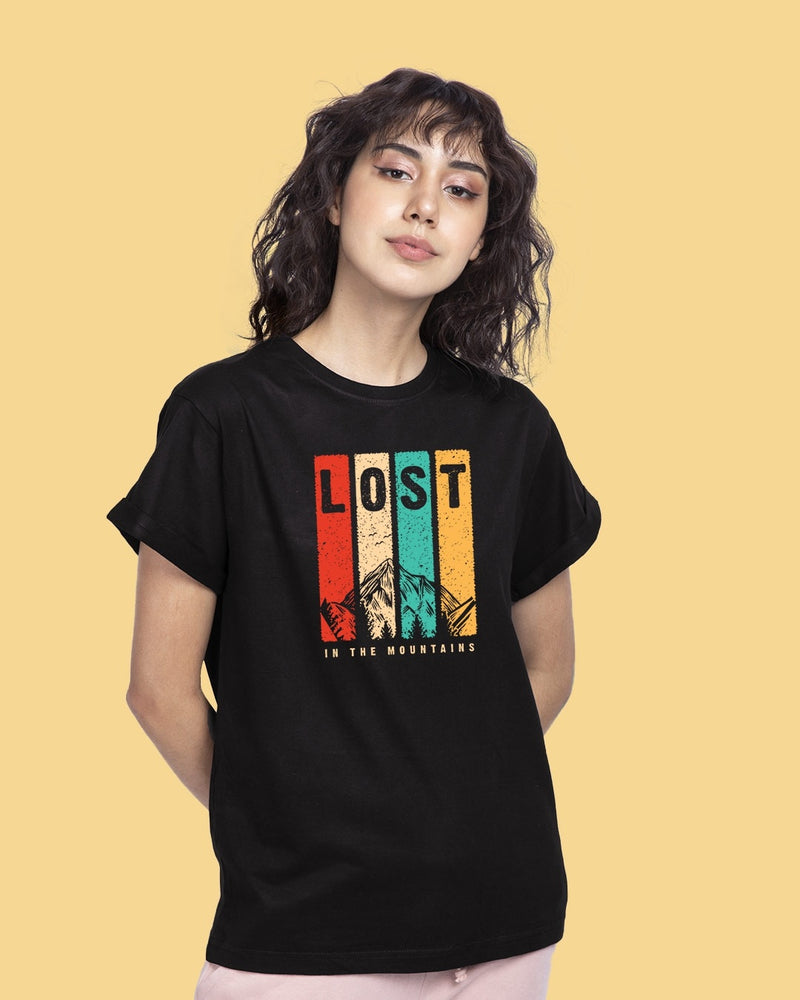Women Black Lost In The Mountains Boyfriend T-shirt