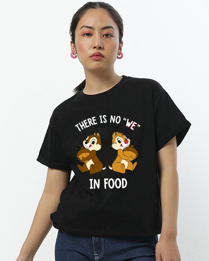 Women Black No We in Food Graphic Printed T-shirt