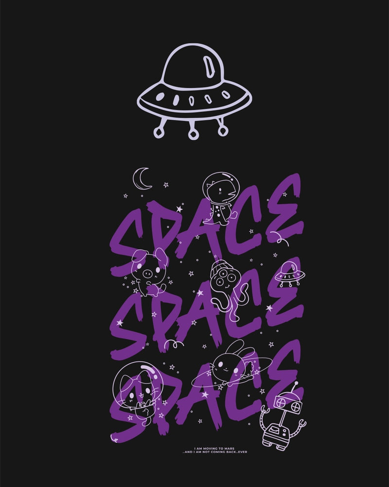 Women Black Space Typography Oversized T-shirt