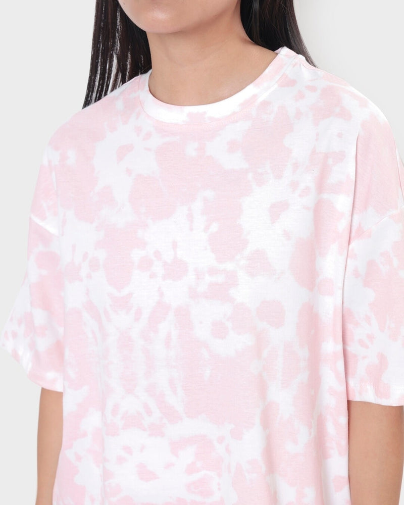 Women Cheeky Pink Tie & Dye Oversized T-shirt