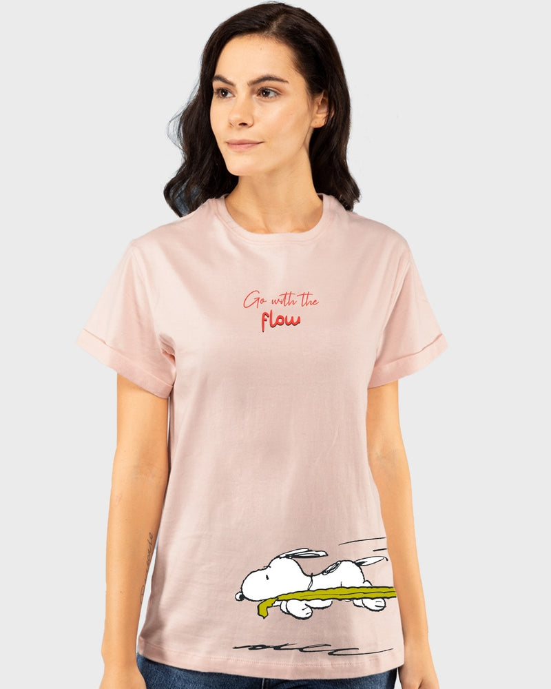 Women Pink Go With the Flow Graphic Printed T-shirt