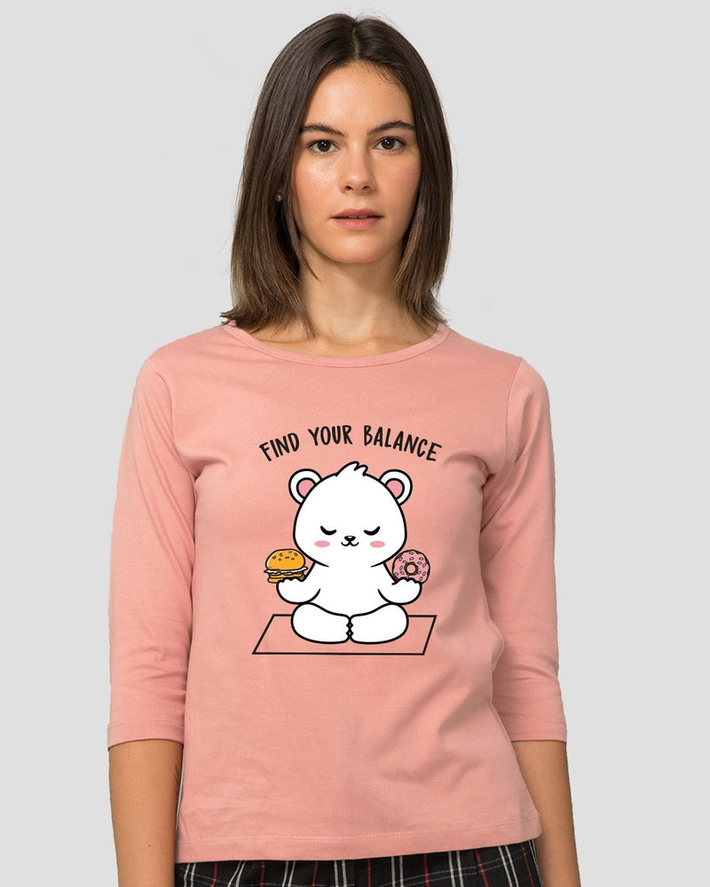 Women Pink Perfect Balance Printed Slim Fit T-shirt