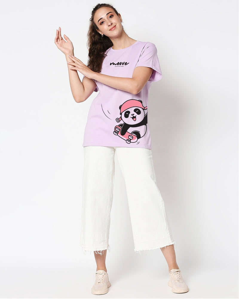 Women Purple Skater Panda Graphic Printed T-shirt