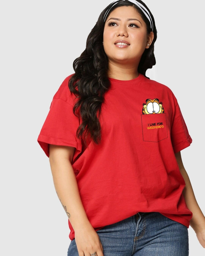 Women Red I Live Graphic Printed Plus Size Fit T-shirt