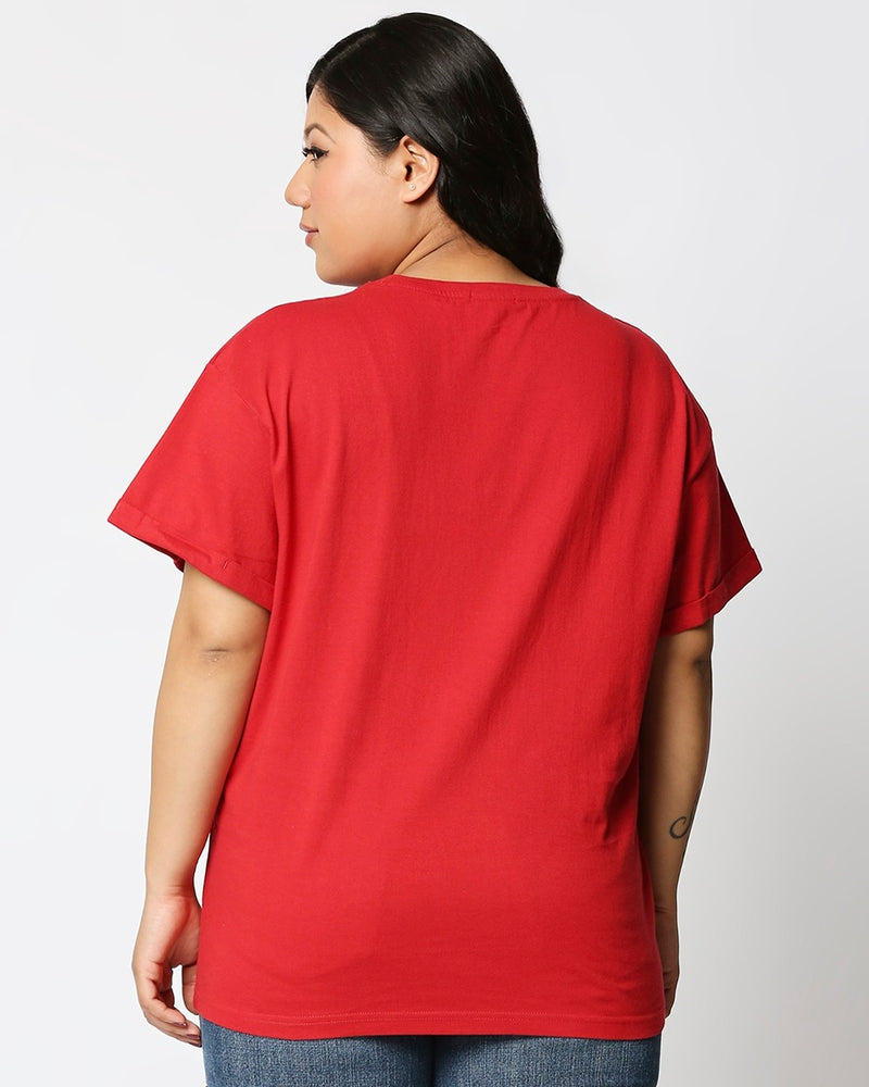 Women Red Minion's Bello Graphic Printed Plus Size T-shirt
