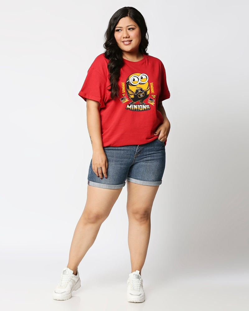 Women Red Minion's Bello Graphic Printed Plus Size T-shirt