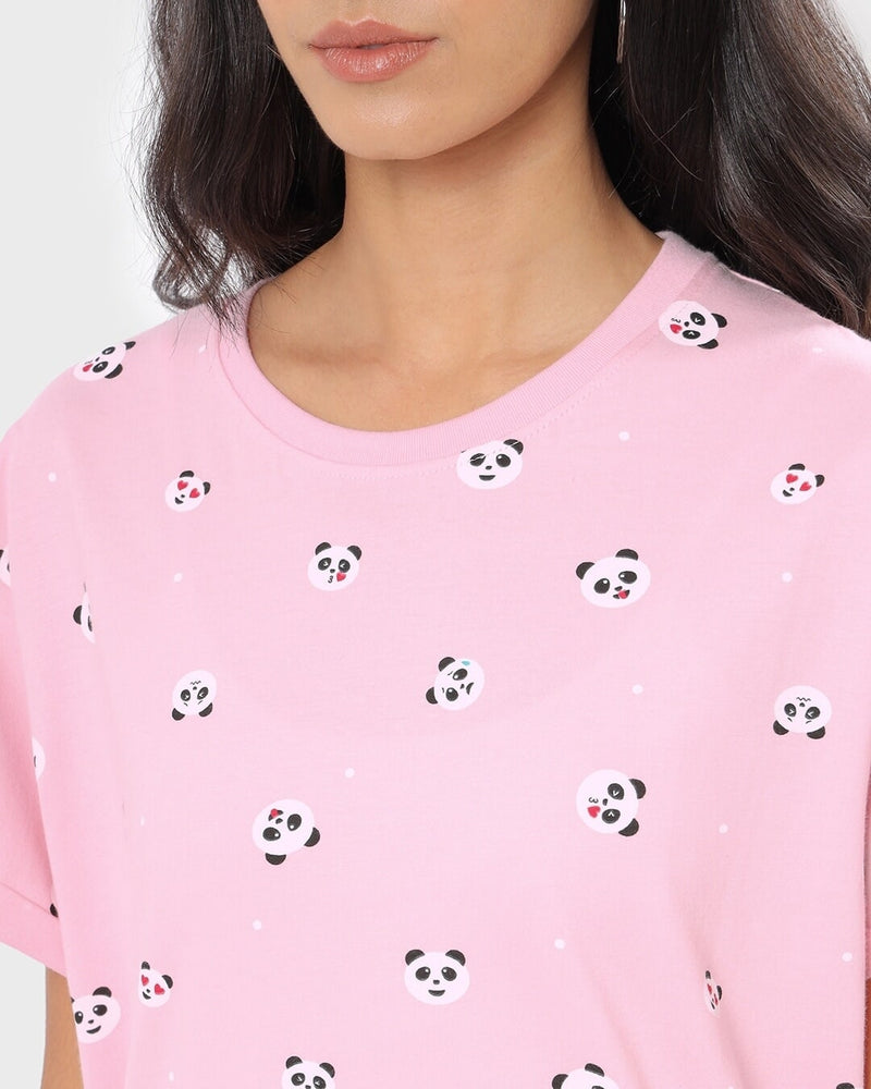 Women Rose Shadow All Over Panda Printed T-shirt