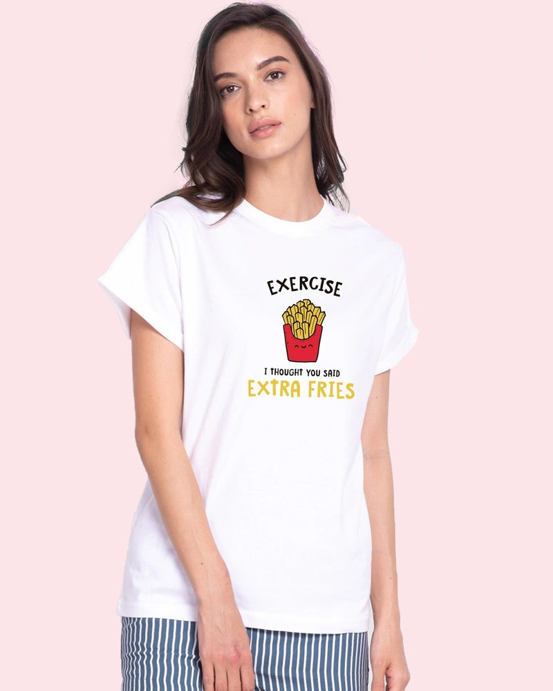 Women White Extra Fries T-shirt
