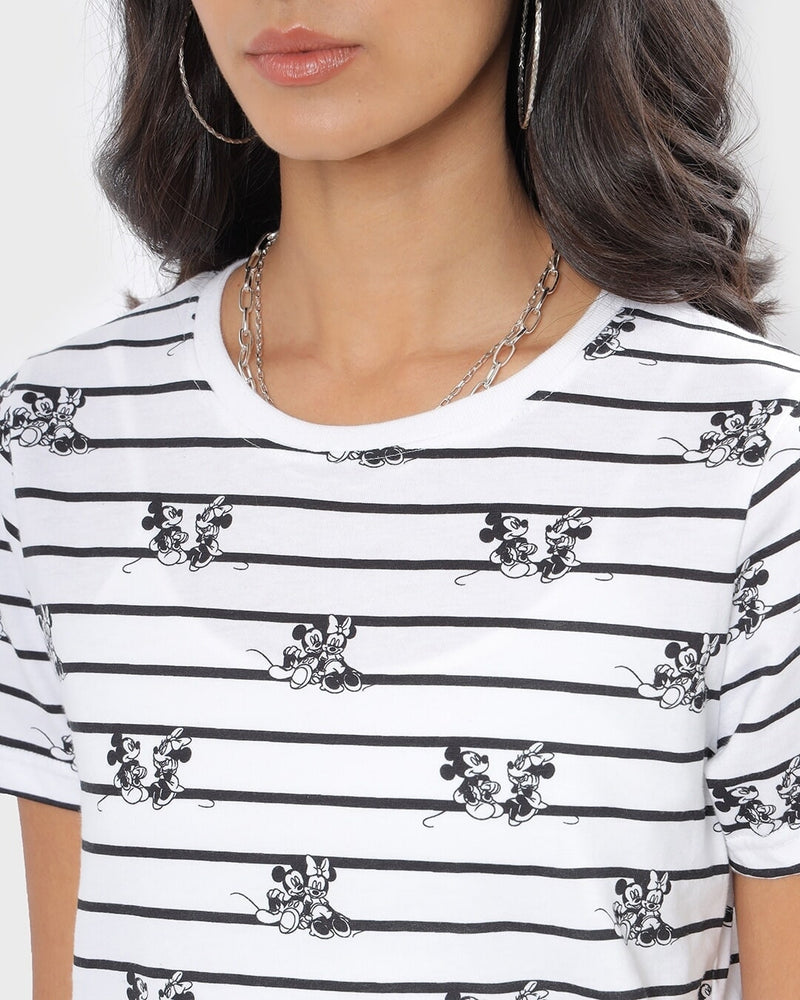 Women Disney Merchandise Women's White Mickey & Minnie Stripe T-shirt