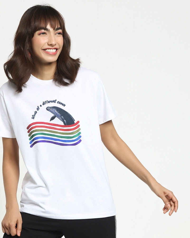 Women White Whale of a Different Ocean Typography T-shirt