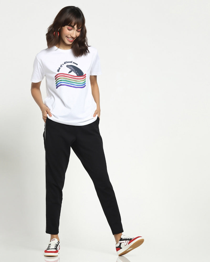 Women White Whale of a Different Ocean Typography T-shirt